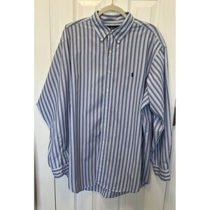 Ralph Lauren Yarmouth Mens 17 34/35 Blue Striped Pinpoint Cotton Oxford Shirt